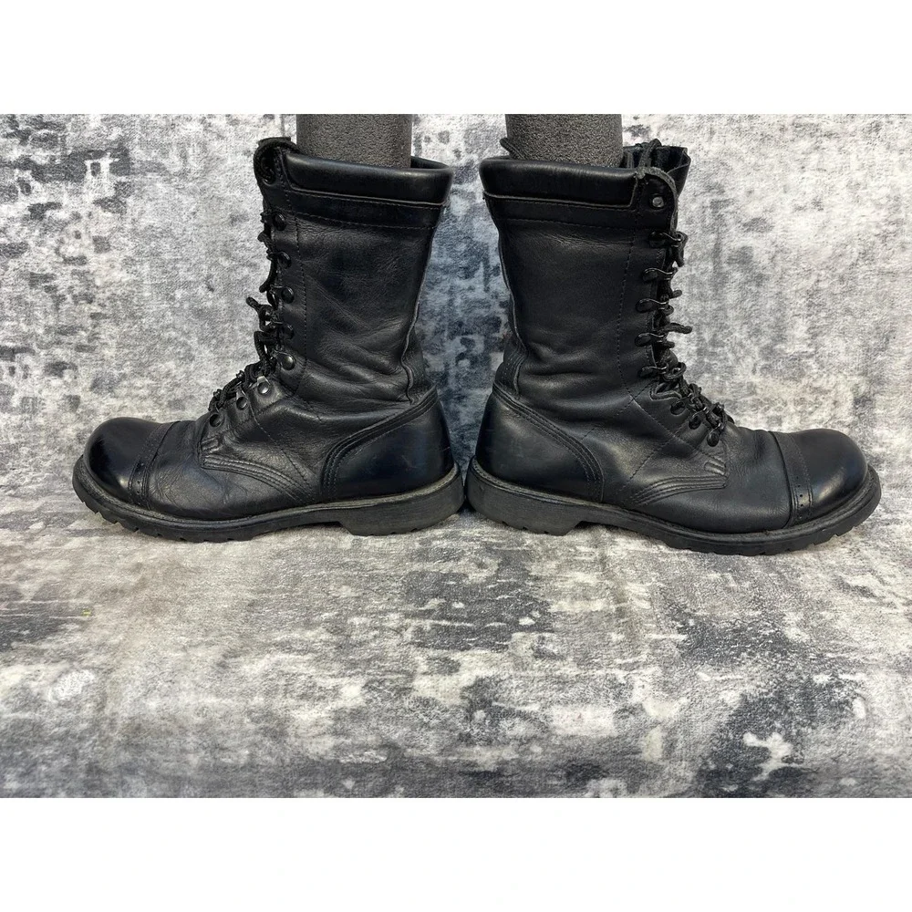 Vtg Corcoran Men 11.5 Black Leather Combat Jump Boots Cap Toe Grunge Military